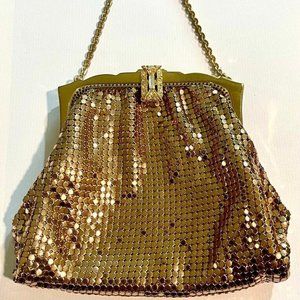 Vintage Antique Whiting & Davis GOLD Mesh Cocktail Purse 5" x 4.5" IMMACULATE